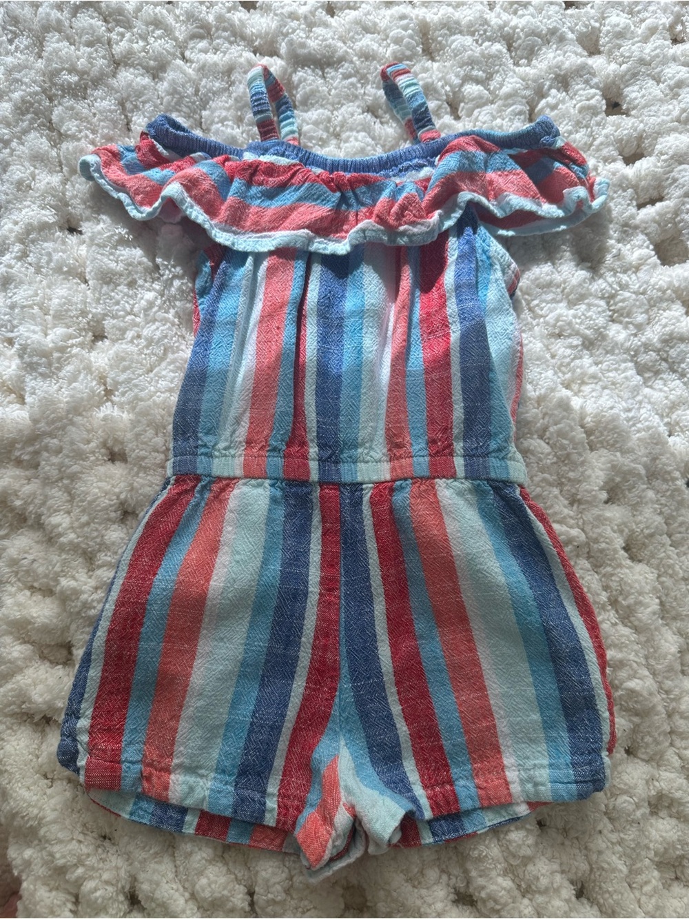 Cat & Jack Multicolor Striped Off-Shoulder Romper - Blue & Red